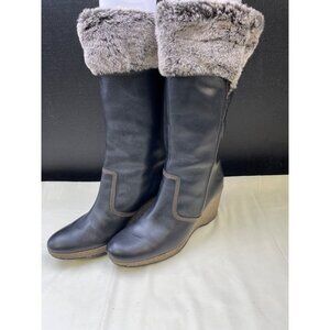 Timberland Women's Black Leather Boot with Fur/ Shoes Heel 3" Size 8.5 SKU 5738